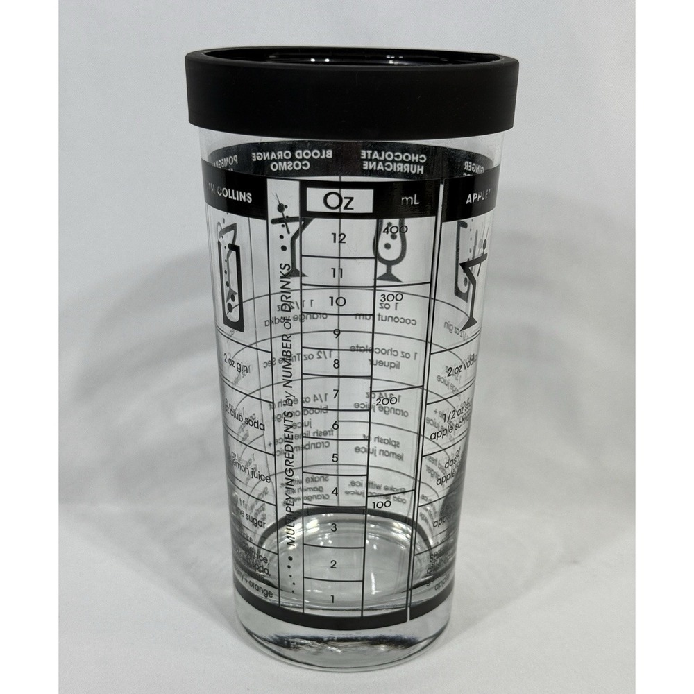 Clear Glass Cocktail Shaker with Printed Drink Recipes and Measurements 12oz